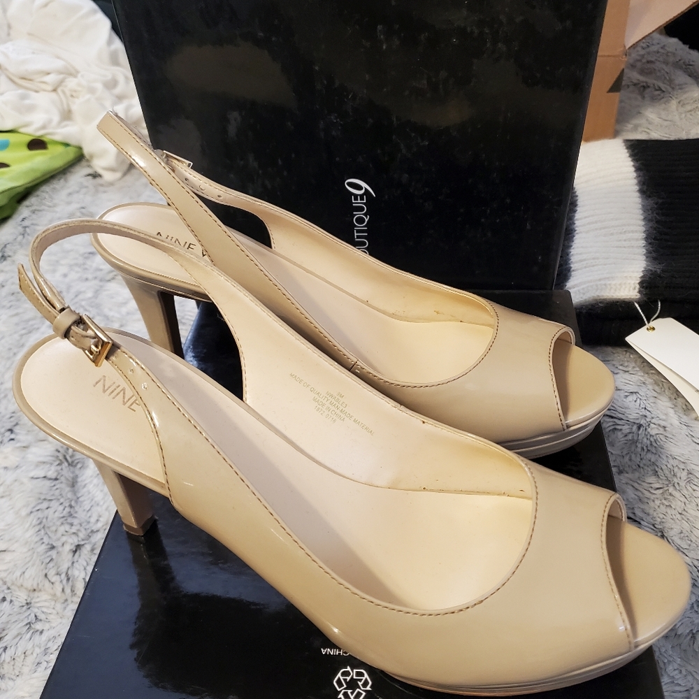 Nine West Patent slingback heels. Color- nude.  Size 9. Heel height 3.5 in
